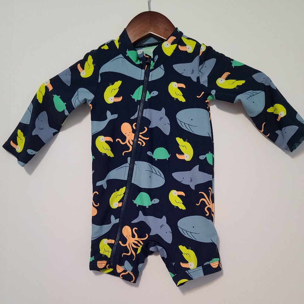 SIMPLE JOYS BY CARTER'S BOY ONE PIECE FRONT ZIP RASHGUARD SWIMSUIT SIZE 12 MONTH